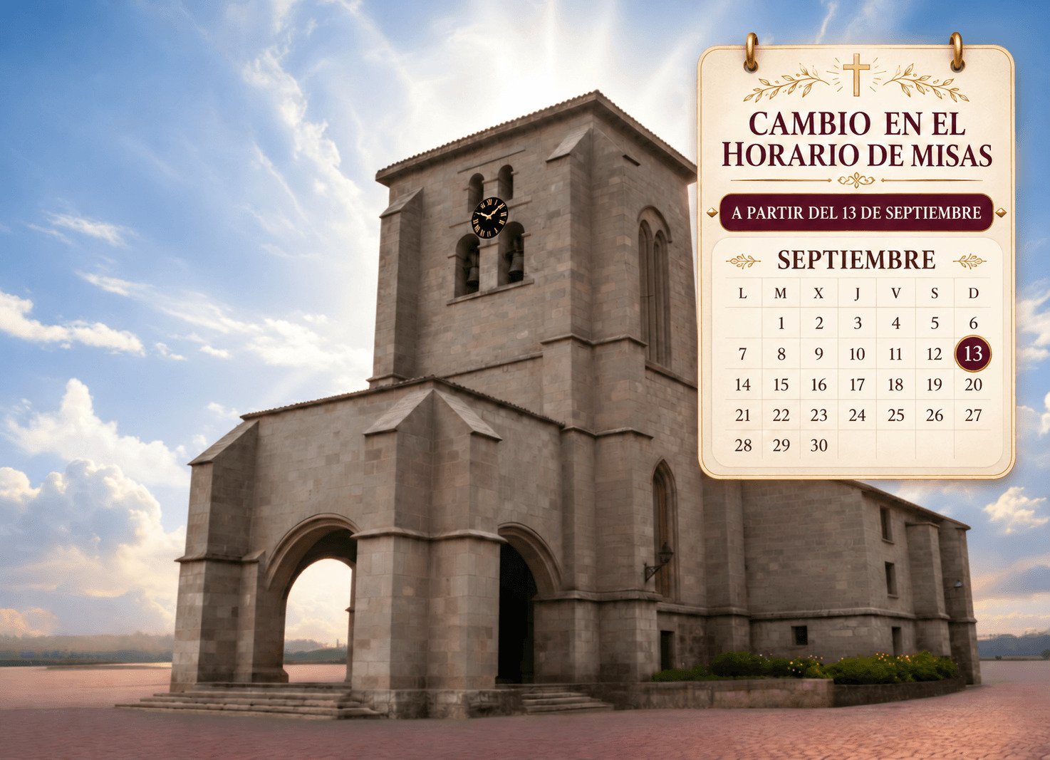 Cambio de horario de misas a partir del día 13 de Septiembre